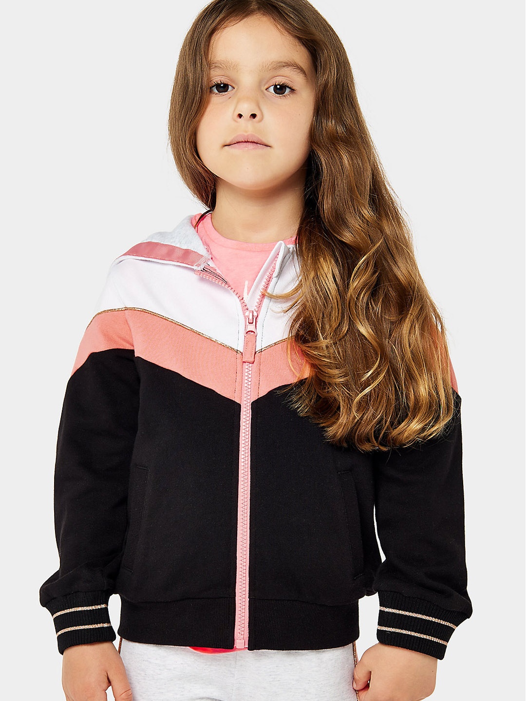 

mothercare Girls Colourblocked Hooded Pure Cotton Sweatshirt, White