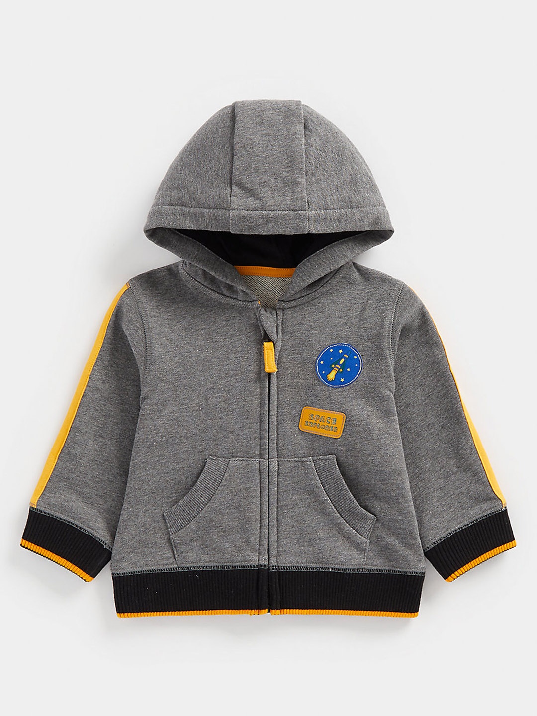 mothercare Boys Cotton Hooded Sweatshirt WIth Applique Detail, Grey