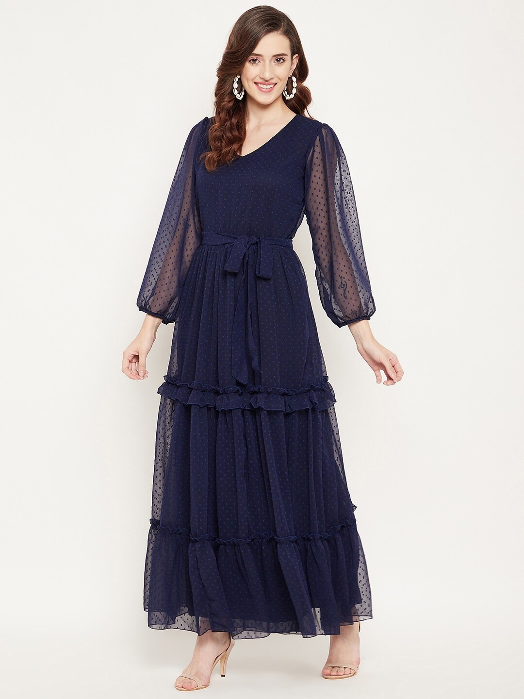 

Bitterlime Navy Blue Georgette Maxi Dress