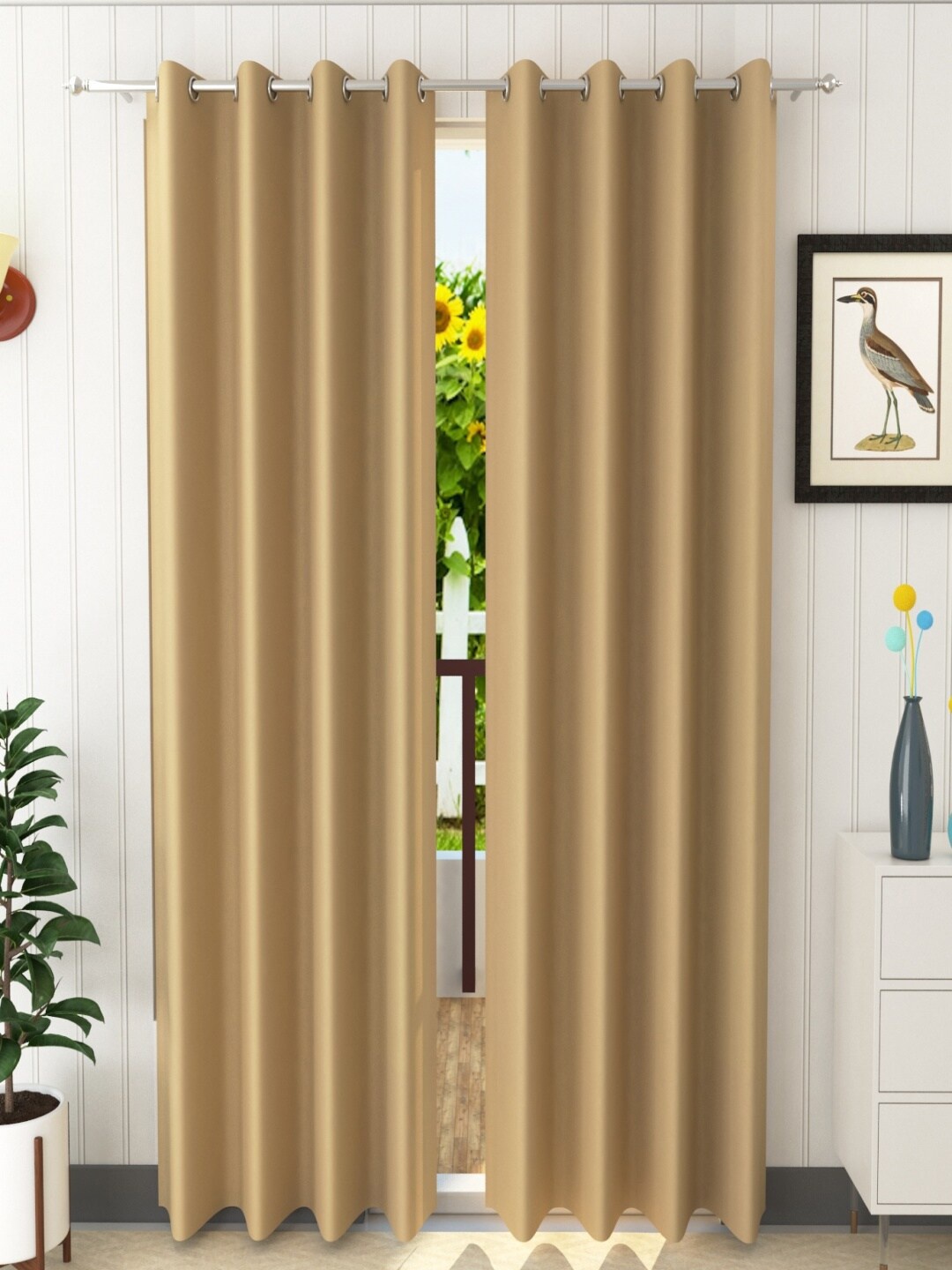 

Homefab India Beige Set of 2 Black Out Window Curtains