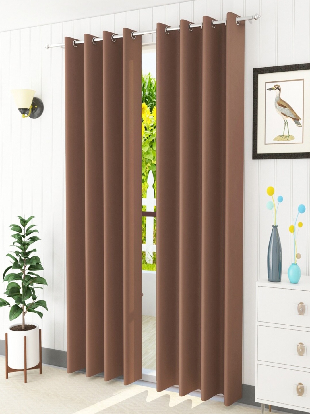 

Homefab India Brown Set of 2 Black Out Long Door Curtain