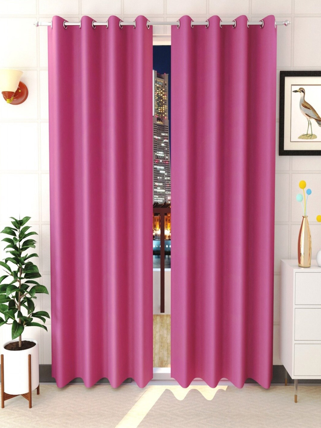 

Homefab India Pink Set of 2 Black Out Window Curtain