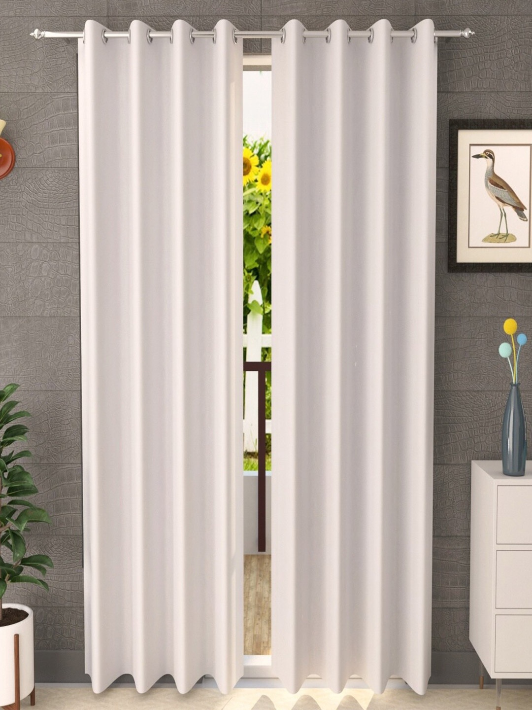 

Homefab India Cream-Coloured Set of 2 Room Darkening Window Curtains