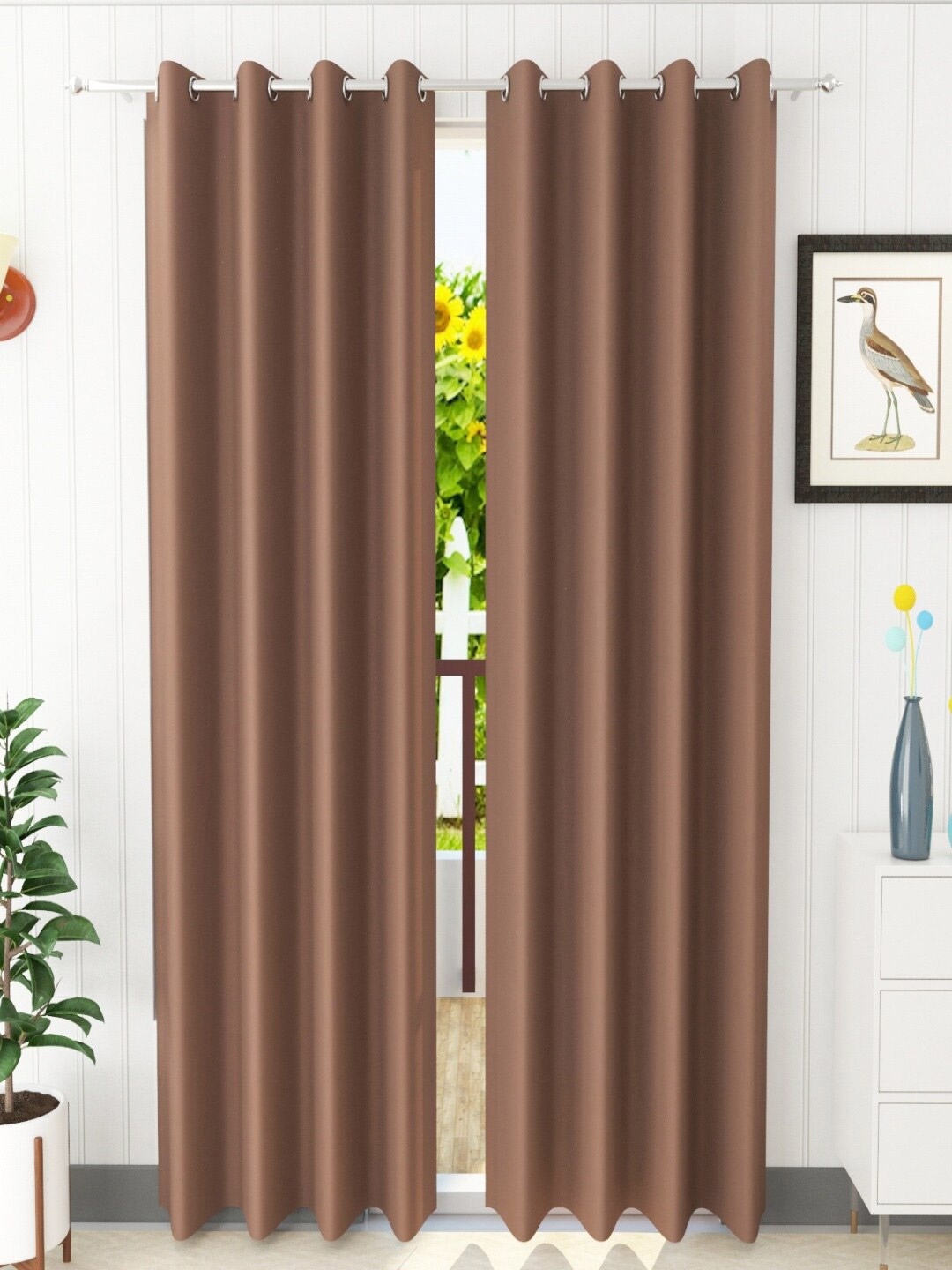 

Homefab India Brown Set of 2 Black Out Door Curtains- 7 feet