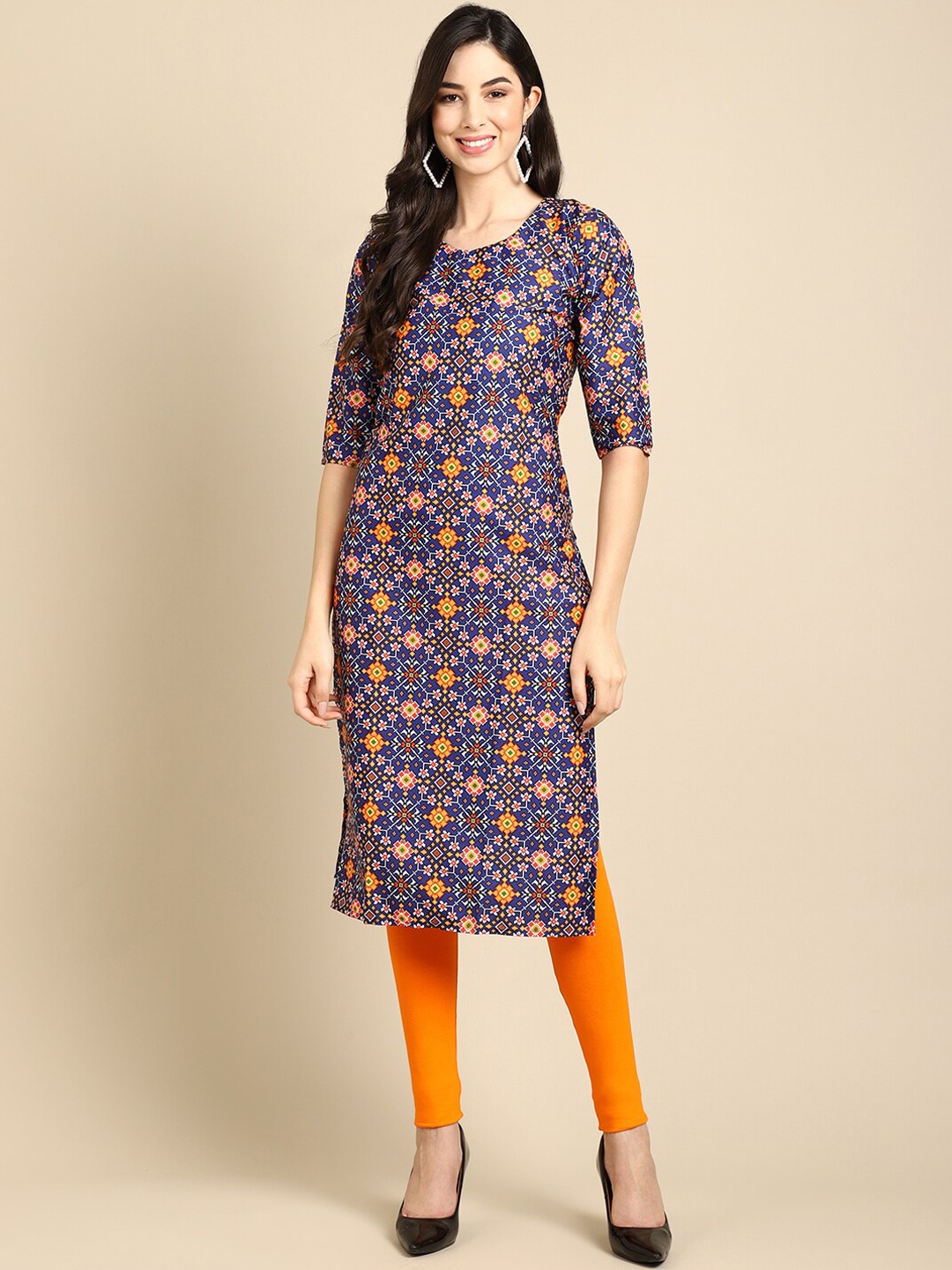 

7Threads Women Multicoloured Geometric Printed Summer Sheers Crepe Kurta, Multi