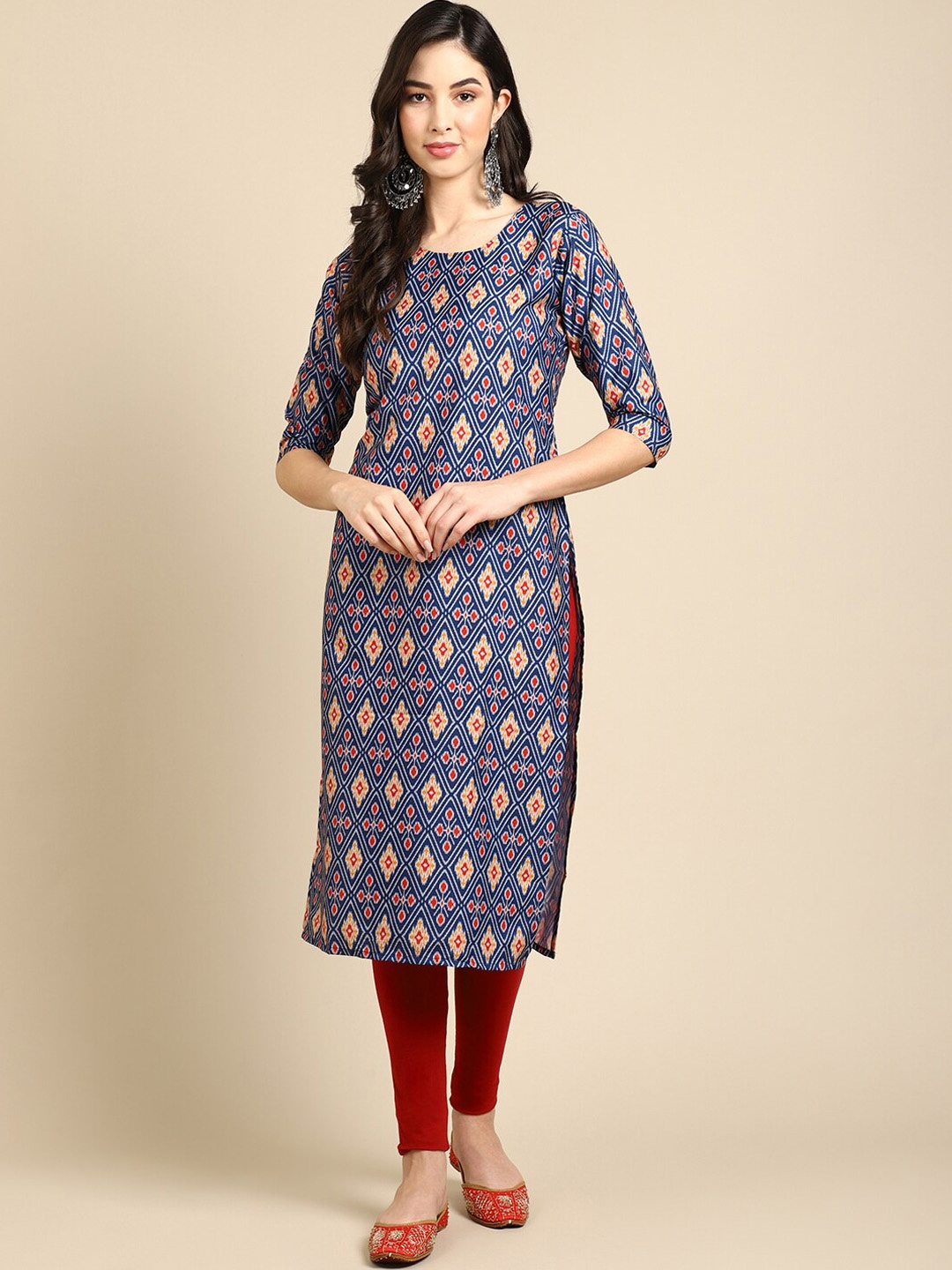 7Threads Women Blue Ethnic Motifs Printed Summer Sheers Crepe Kurta