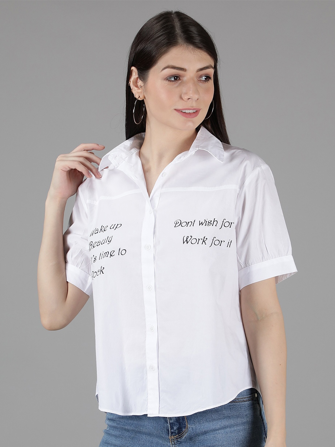 

Amagyaa White Placement Printed Shirt Style Top