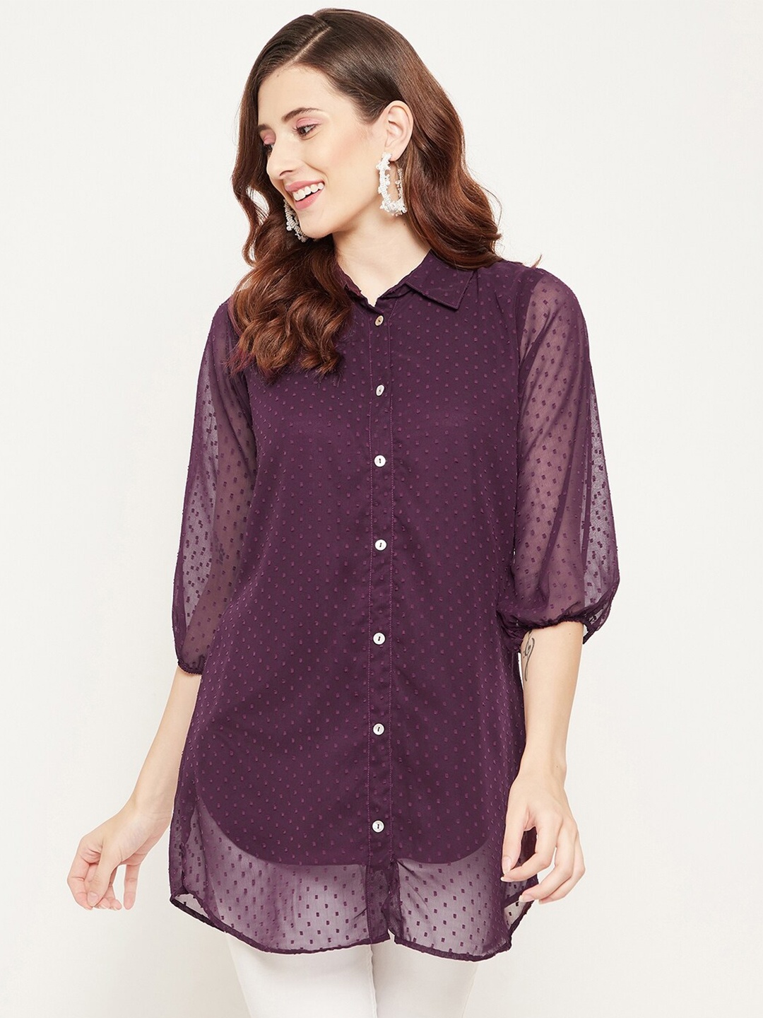 

Bitterlime Burgundy Shirt Collar Tunic