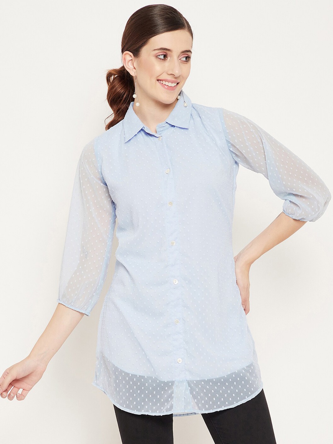 

Bitterlime Blue Shirt Collar Tunic