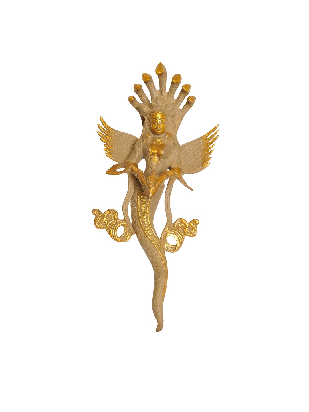 

Exotic India Gold-Toned Textured Conch With Goddess Wall Hanging