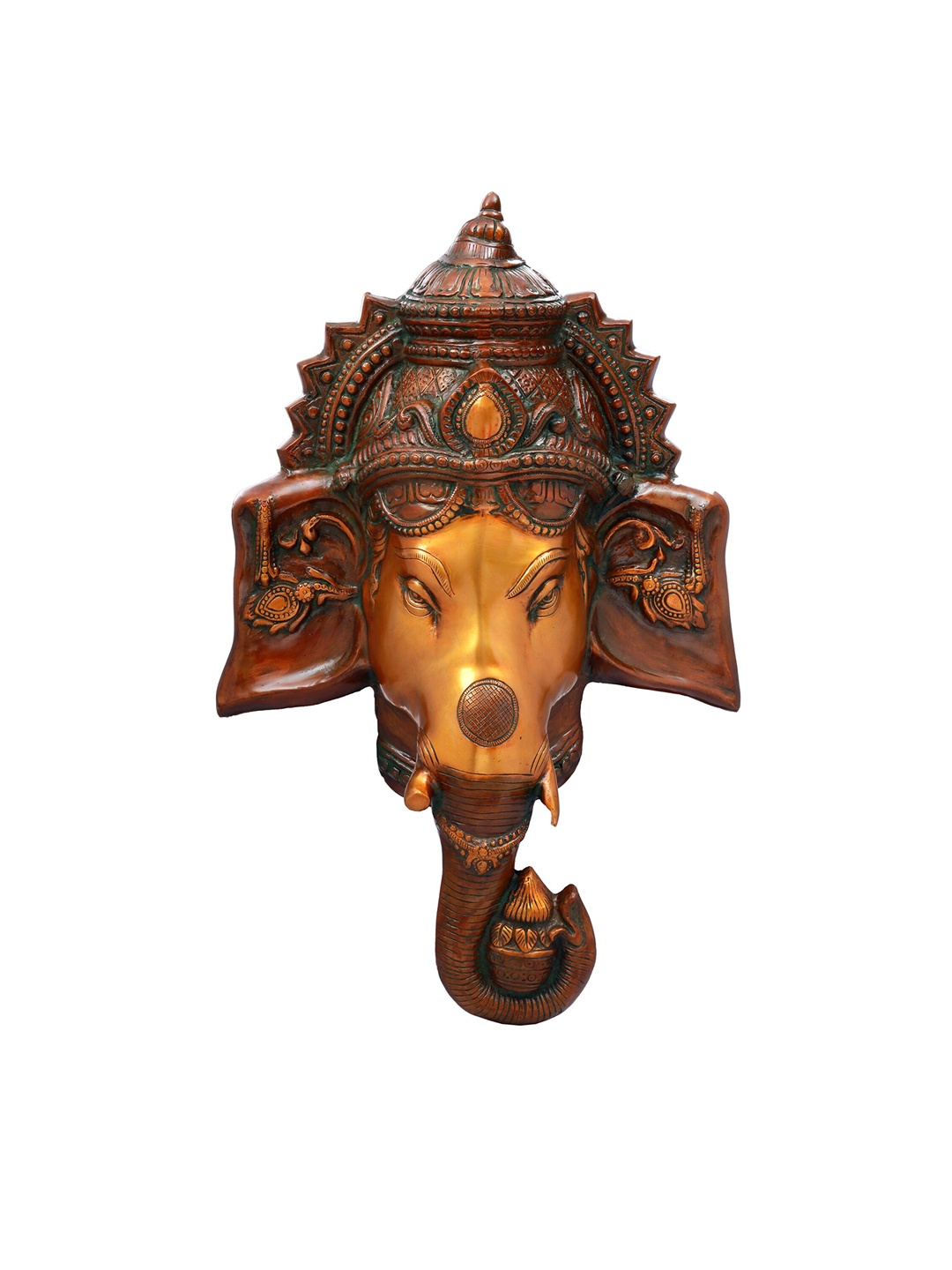 

Exotic India Gold-Toned Textured Crowned Ganesha Face-Mask Wall Hanging