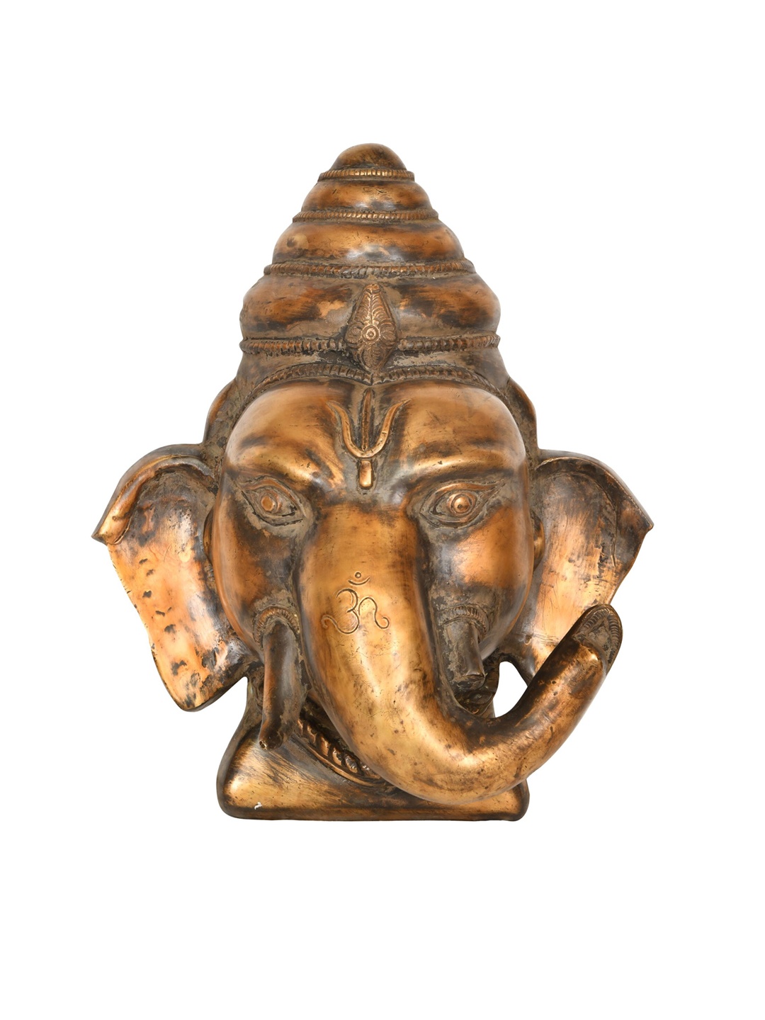 

Exotic India 10" Lord Ganesha Wall Hanging Mask In Brass, Brown