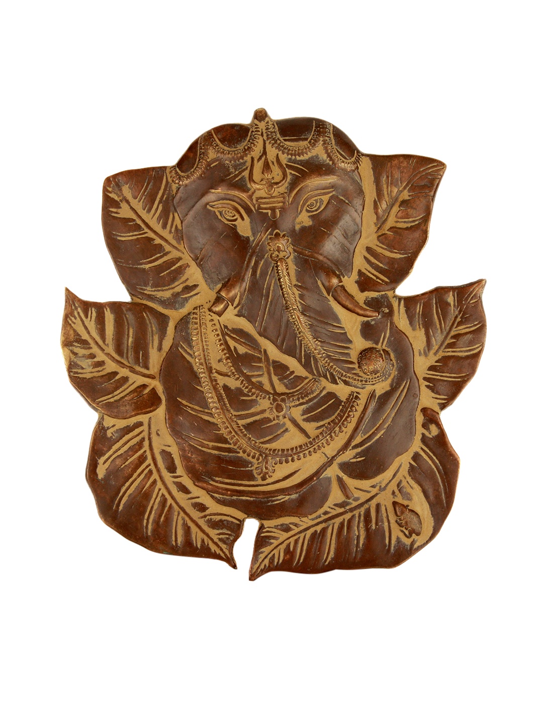 

Exotic India Gold-Toned Textured Pipal Leaf Ganesha Wall Hanging, Brown