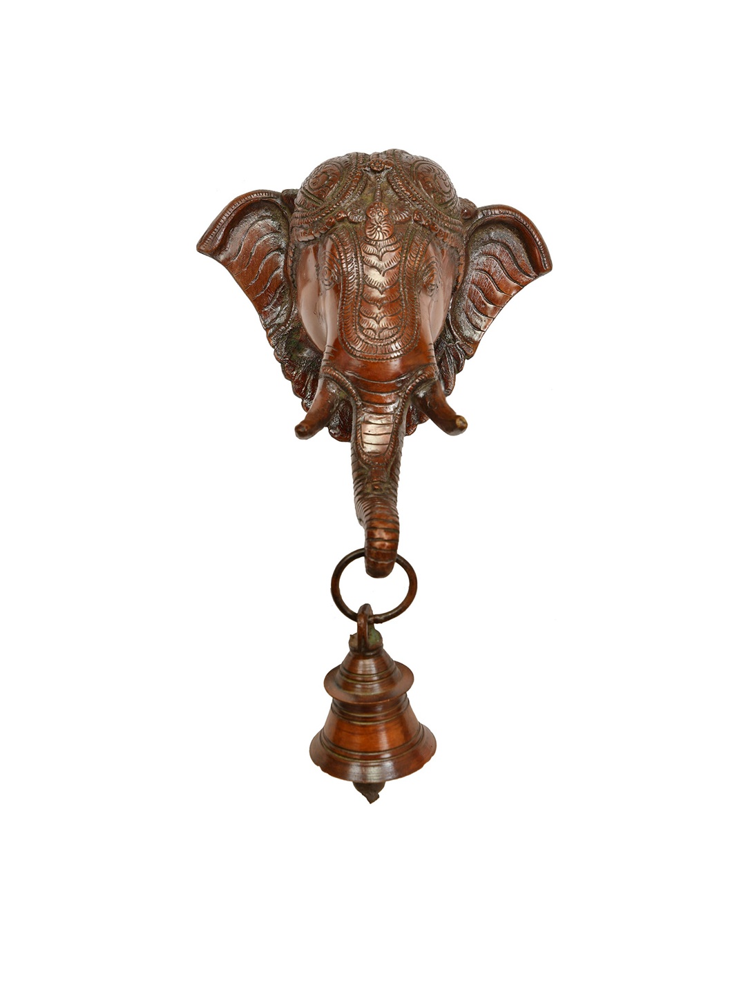 

Exotic India 10" Lord Ganesha Wall Hanging Mask with Bell In Brass - Made In India, Brown