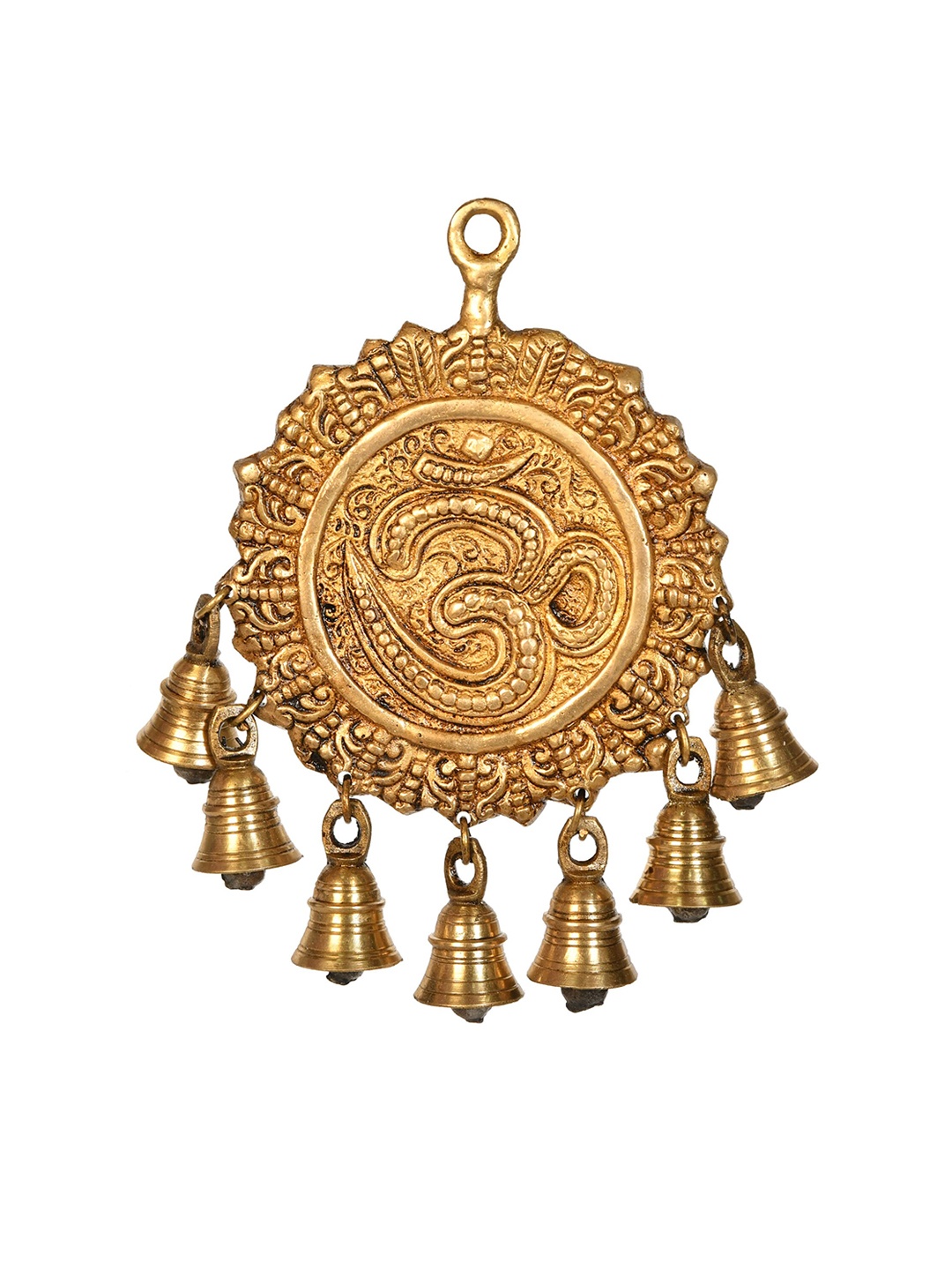 

Exotic India 9" OM (AUM) Wall Hanging with Bells in Brass, Gold