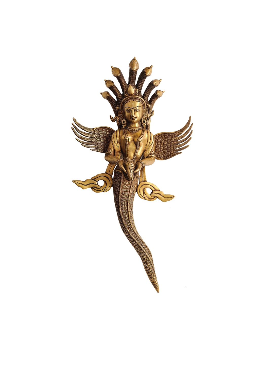 

Exotic India 18" Naga-Kanya Wall-hanging Brass Statue - Made in India, Gold