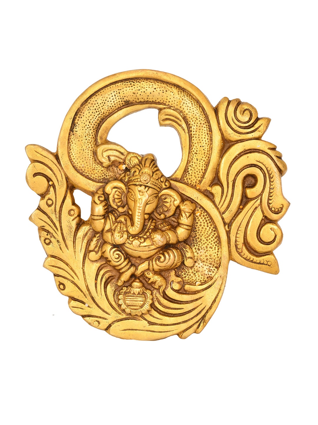 

Exotic India 8" OM (AUM) Ganesha Wall Hanging In Brass - Made In India, Gold