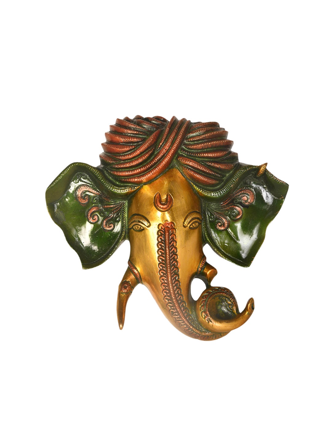 

Exotic India Gold-Toned & Green Textured Turbaned Ganesha Wall-Hanging