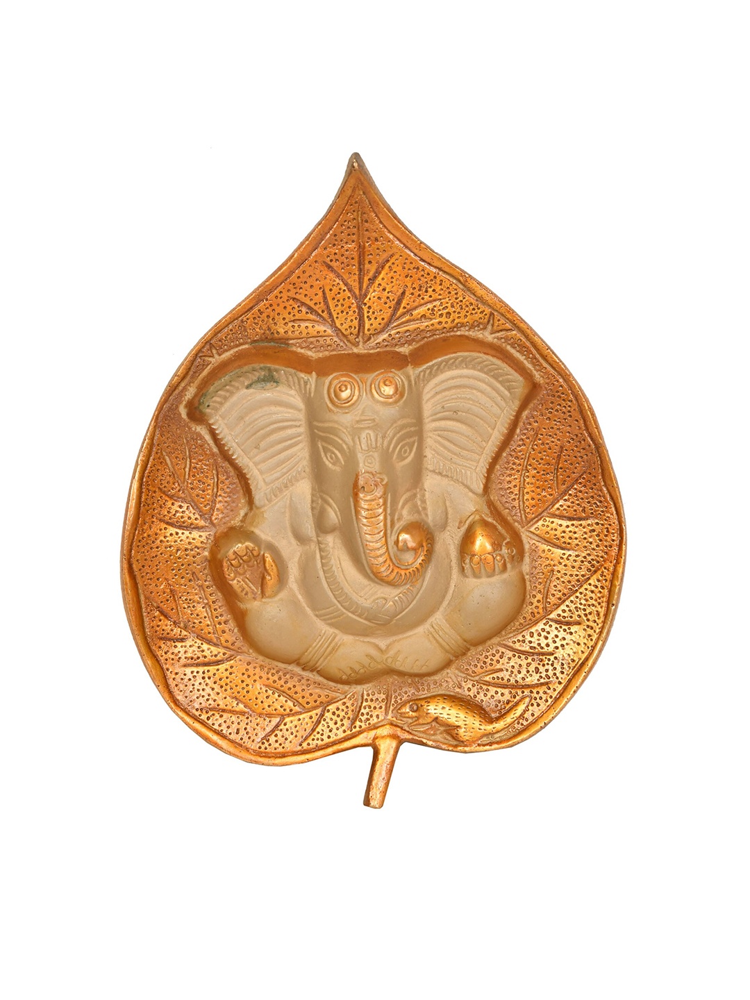 

Exotic India Gold-Toned Textured Pipal Leaf Ganesha Wall Hanging