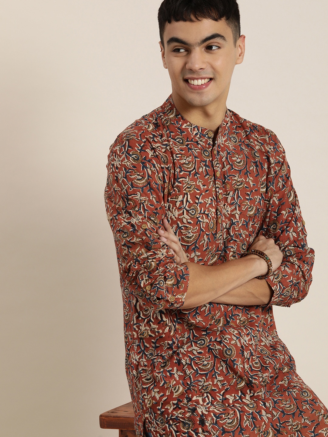 

Taavi Men Rust Brown Ethnic Motifs Printed 2 Piece Pure Cotton Kurta with Pyjamas