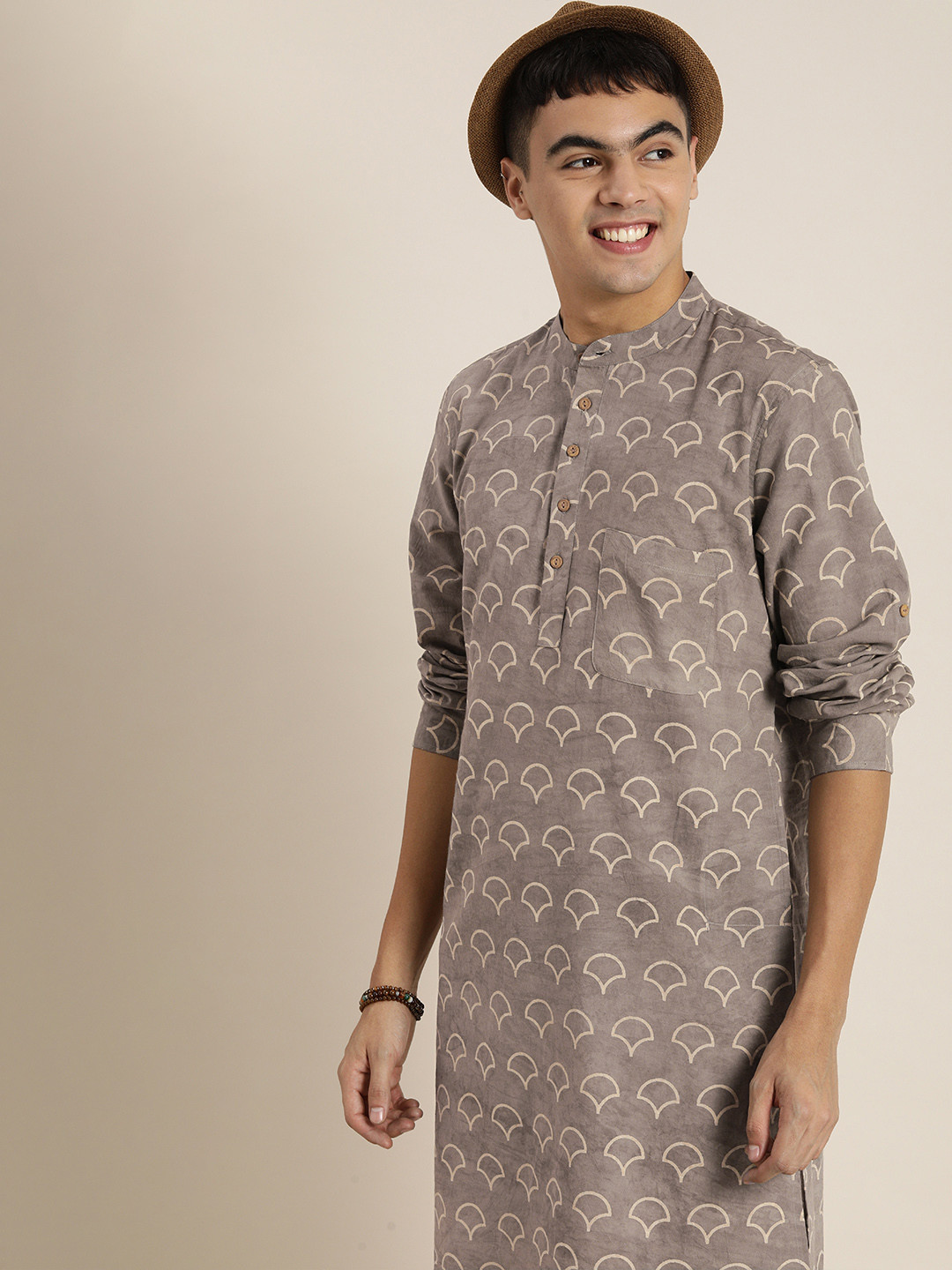 

Taavi Men Grey Bagru Ethnic Motifs Printed 2 Piece Pure Cotton Kurta with Pyjamas