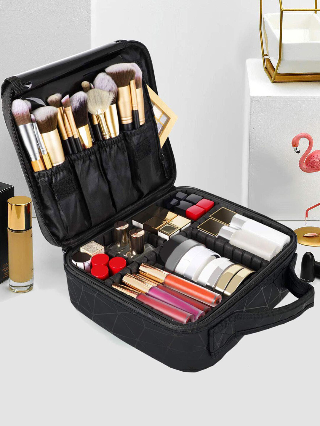 

HOUSE OF QUIRK Women Black Printed Makeup Cosmetic Storage Case