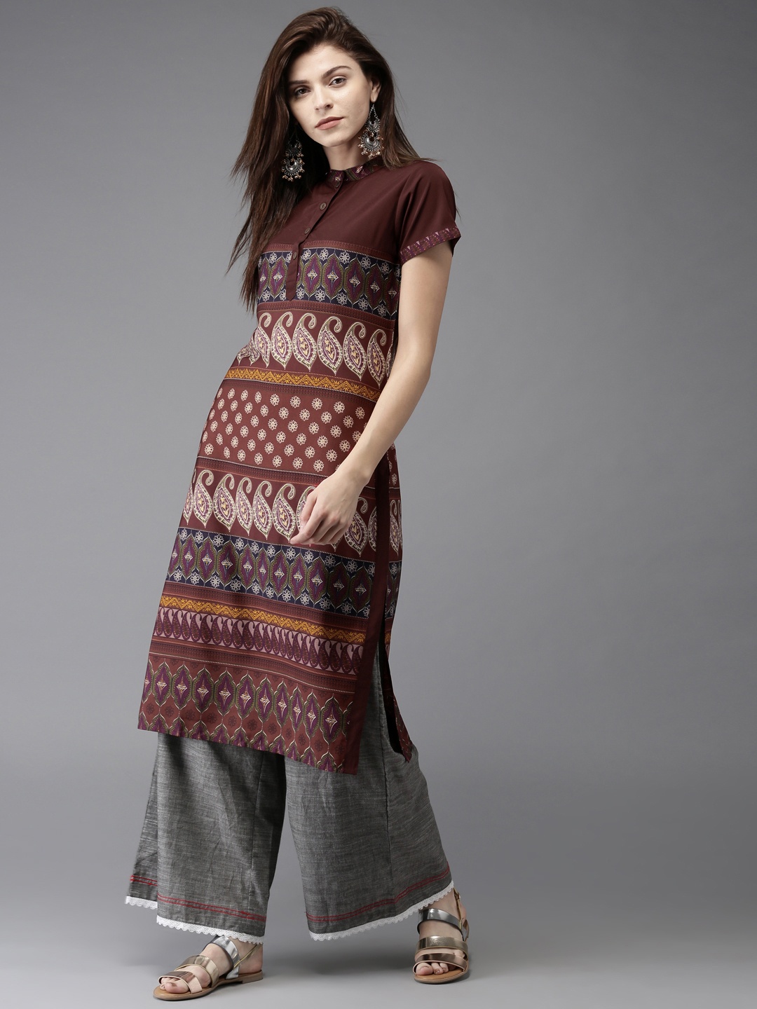 

HERE&NOW Women Maroon Printed A-Line Kurta