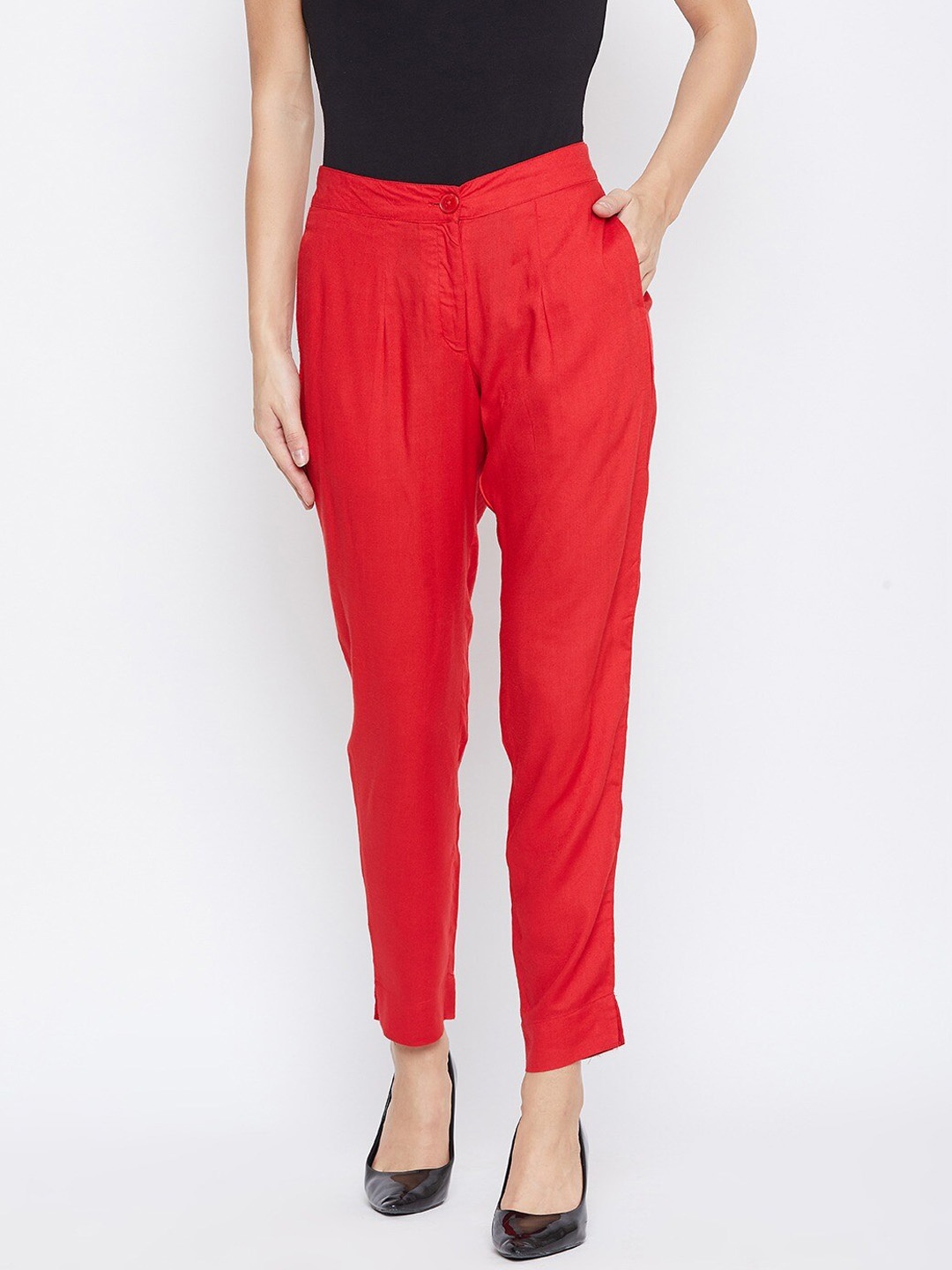 

fabGLOBAL Women Red Slim Fit Trouser