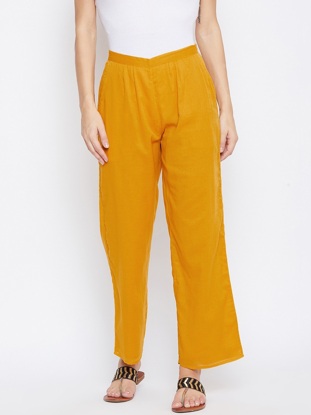 

fabGLOBAL Women Mustard Yellow Cotton Trousers