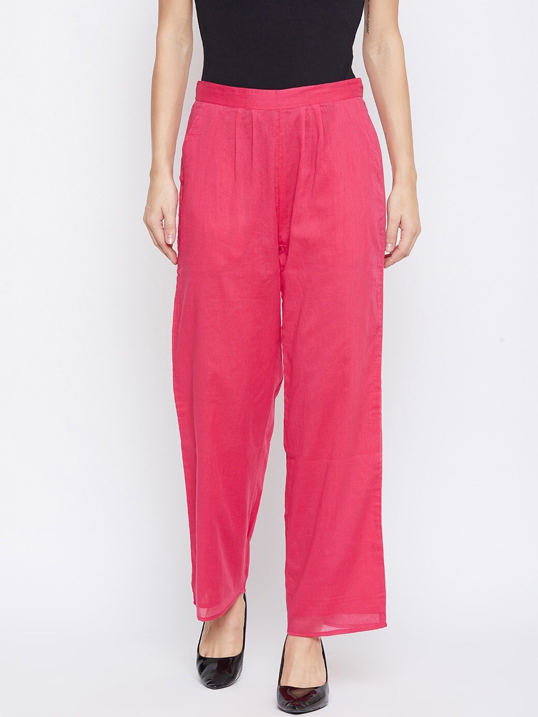 

fabGLOBAL Women Red Cotton Pleated Trousers