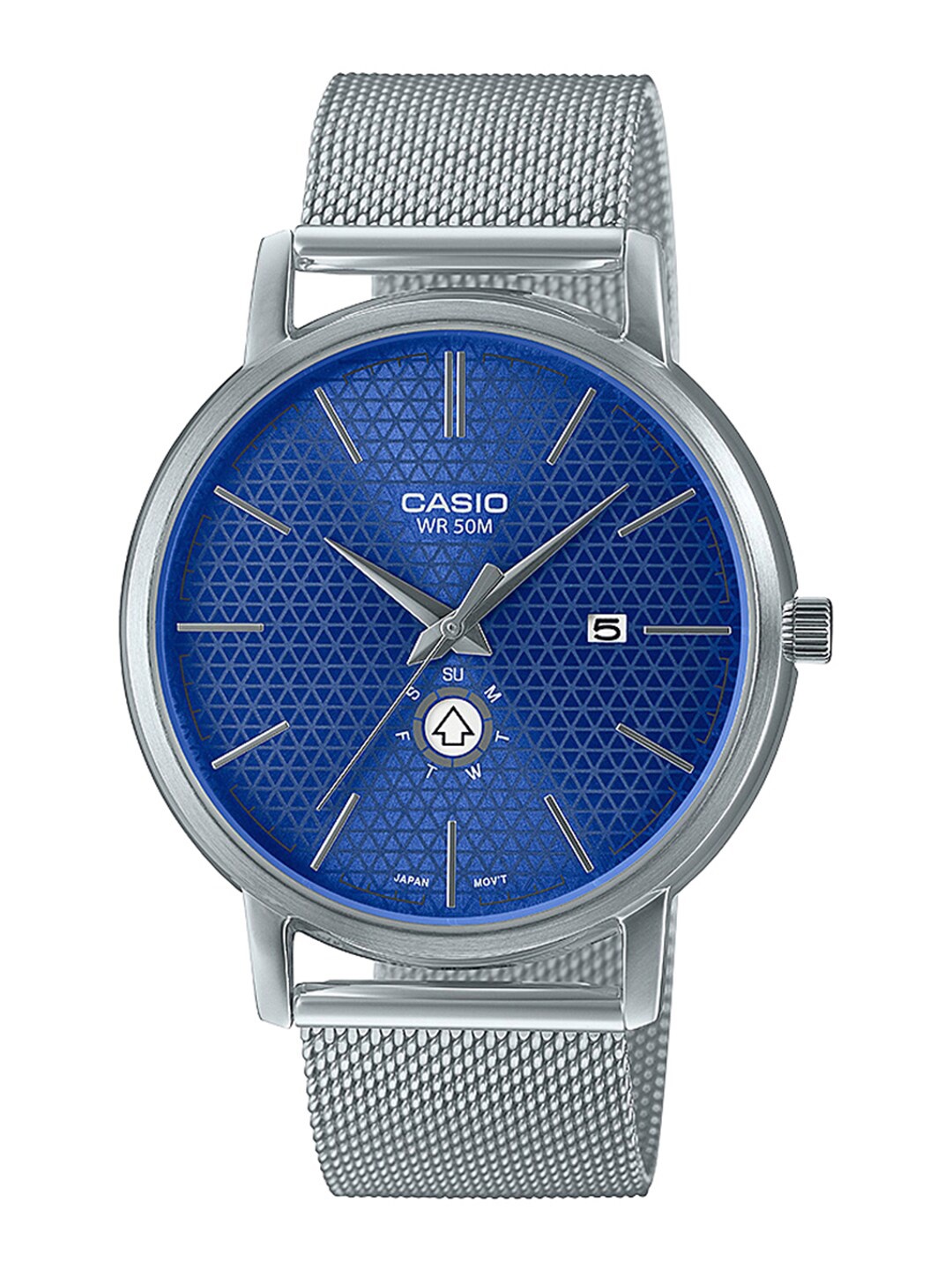 

CASIO Men Blue Dial & Silver Toned Stainless Steel Bracelet Style Straps Analogue Watch A2058