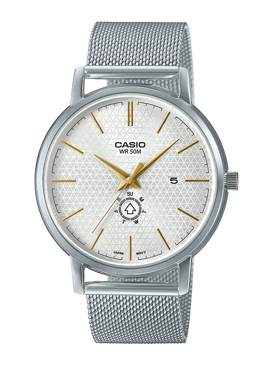 

CASIO Men White Patterned Dial & Silver Toned Stainless Steel Bracelet Style Straps Analogue Watch