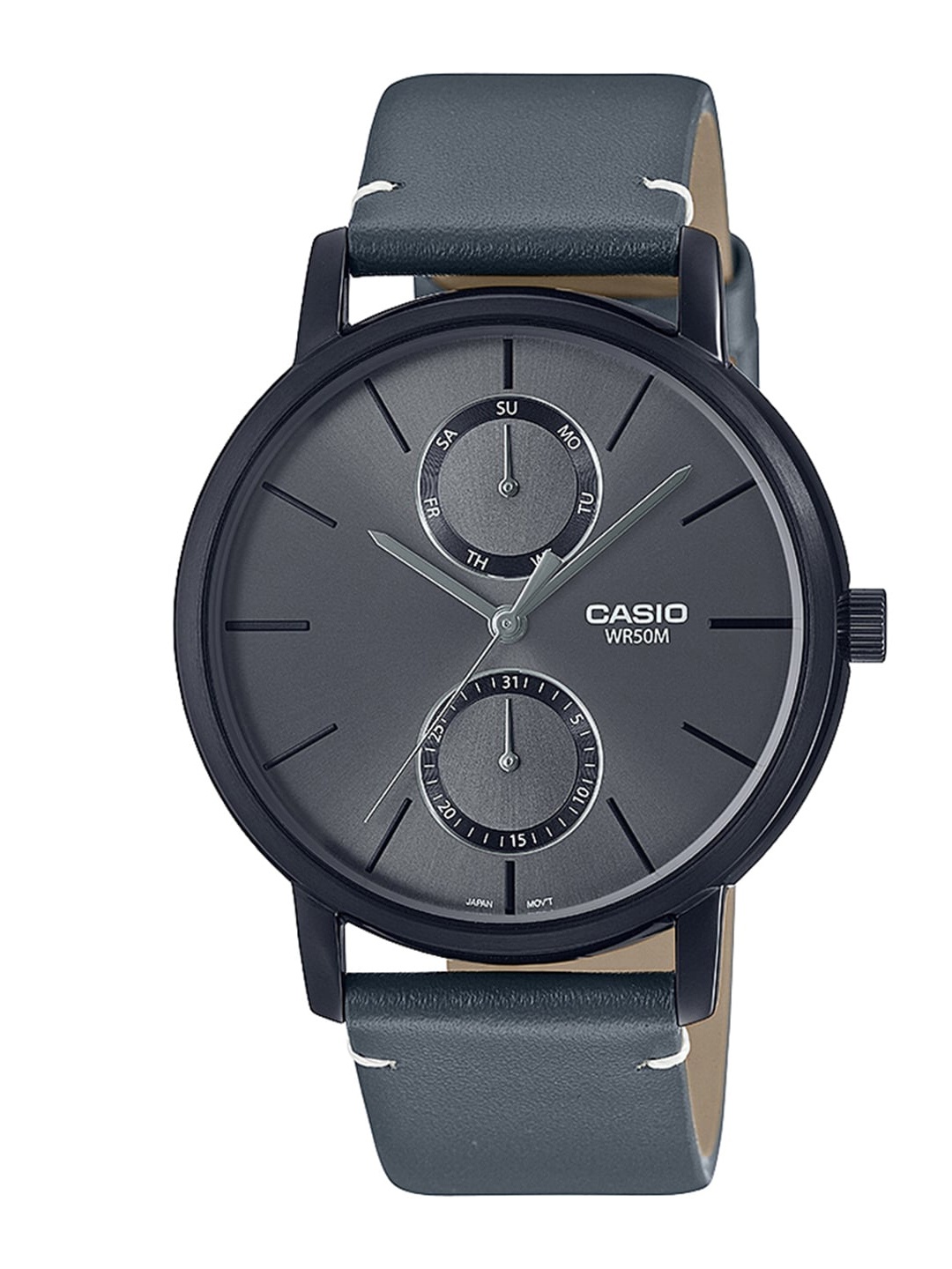 

CASIO Men Grey Dial & Grey Leather Straps Analogue Watch A2061-Grey