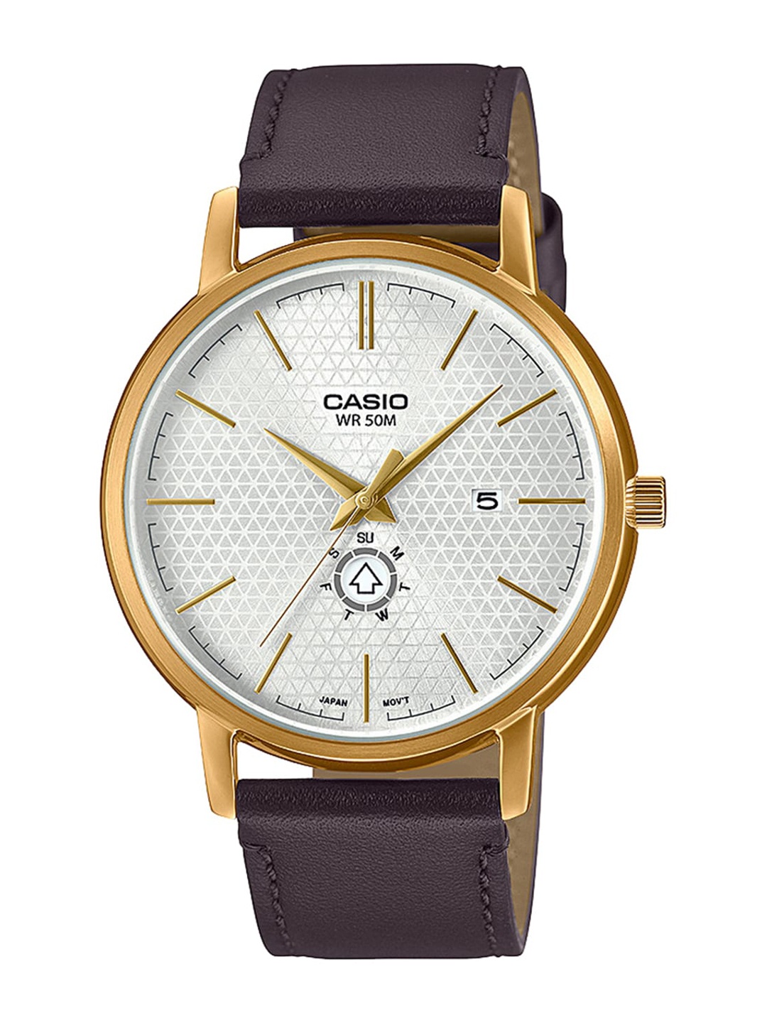 

CASIO Men White Dial & Brown Leather Straps Analogue Watch A2053-White