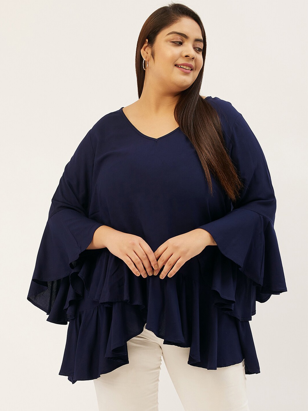 

theRebelinme Plus Size Women Navy Blue Layered Peplum Top