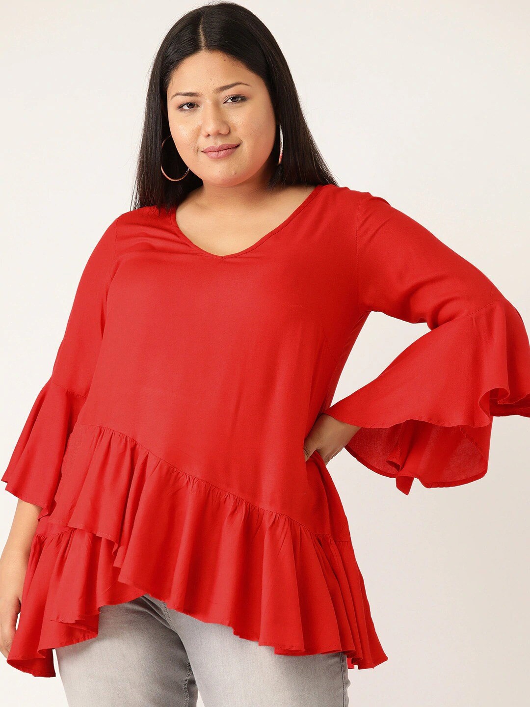 

theRebelinme Plus Size Women Red Solid Top