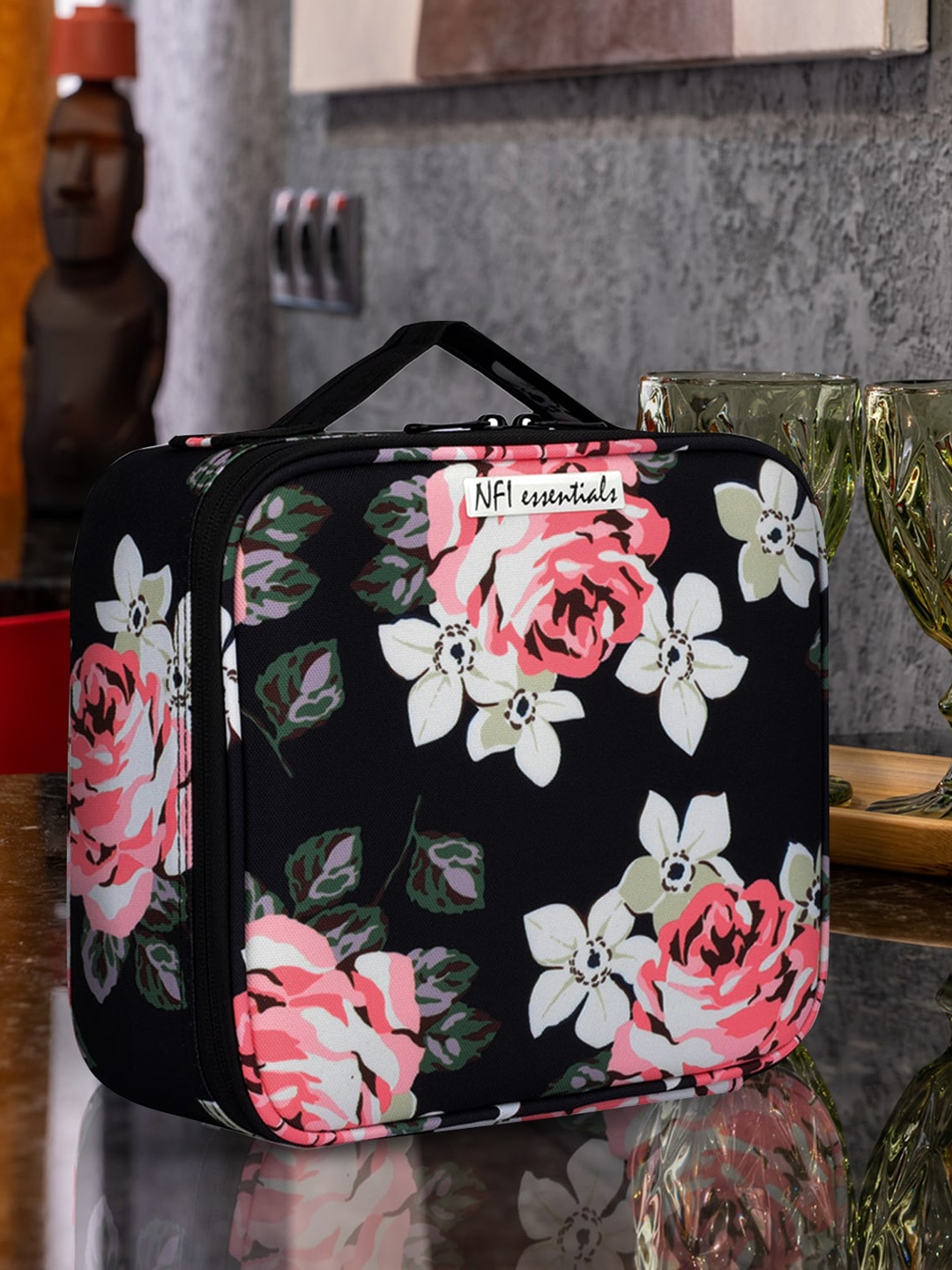 

NFI essentials Black Printed Makeup Organizer