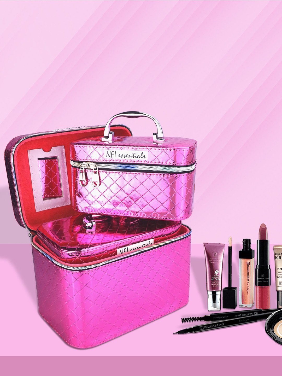 

NFI essentials Set Of 3 Pink Solid Vanity Organizer
