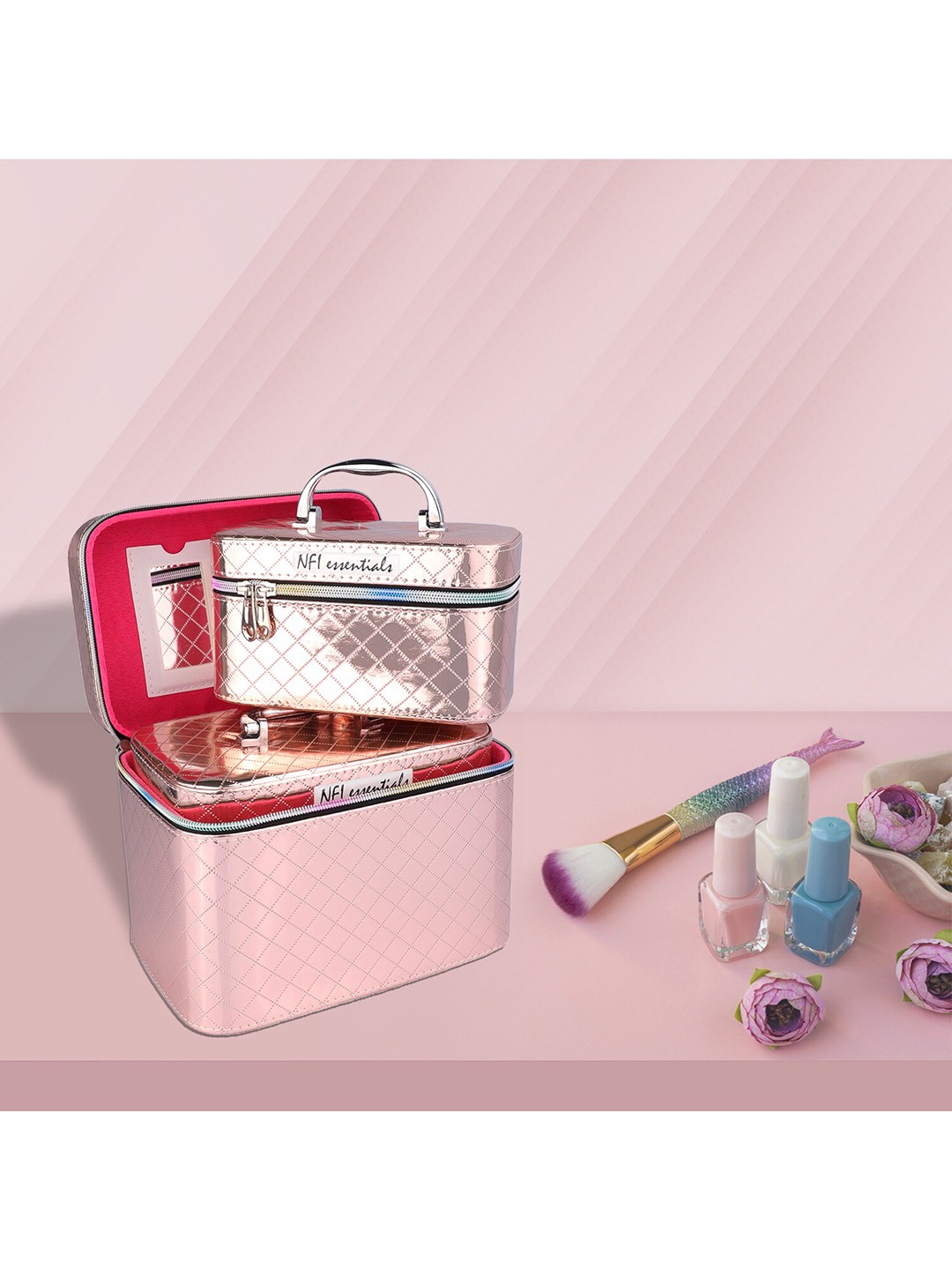 

NFI essentials Women Set Of 3 Rose Gold Make-Up Organisers