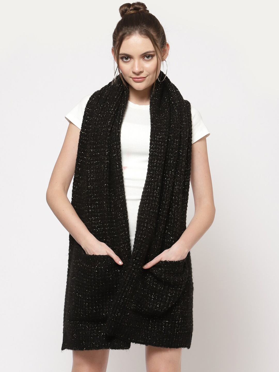 

513 Women Black Solid Knitted Mufflers