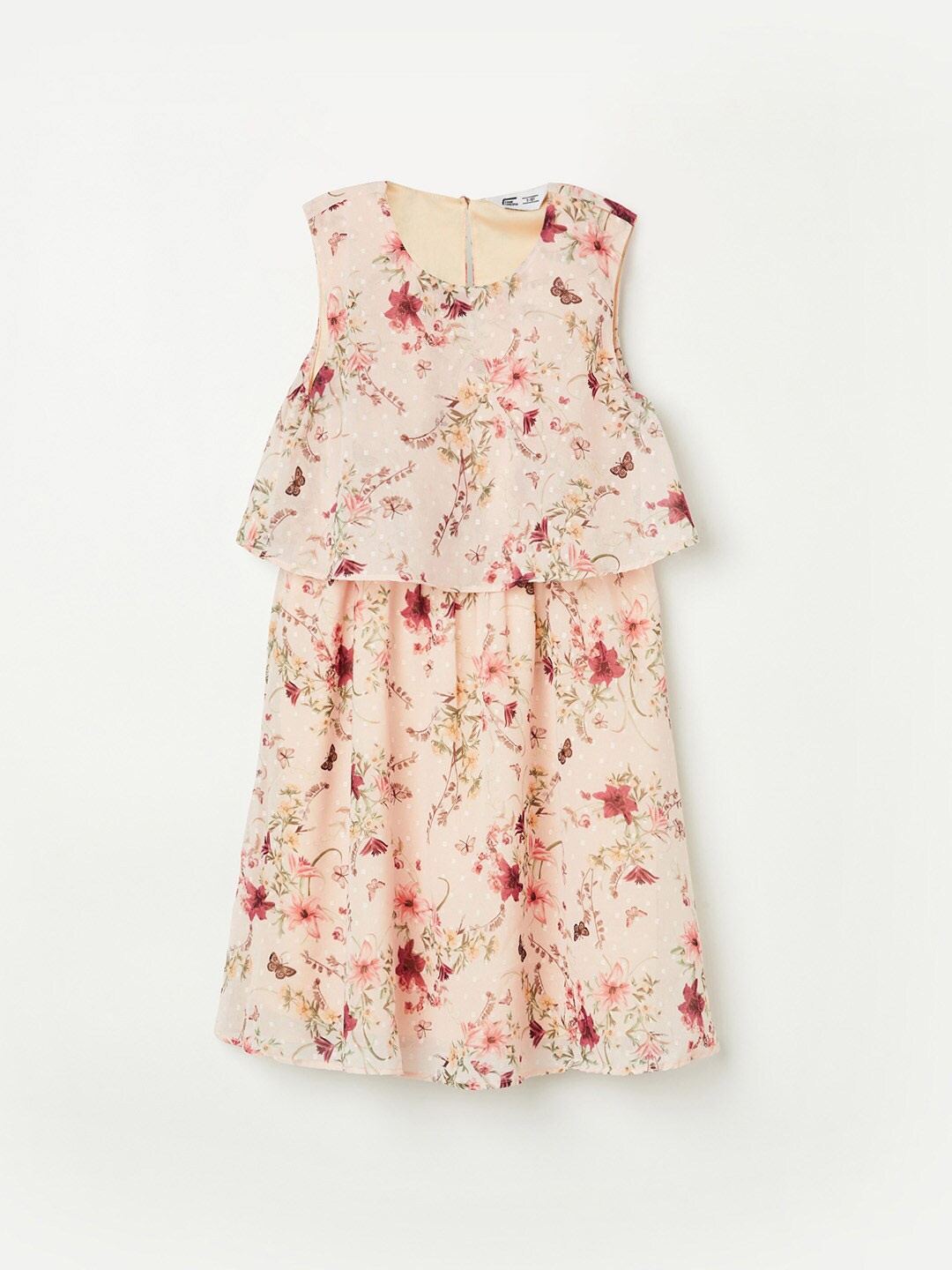 

Fame Forever by Lifestyle Girls Peach-Coloured & Red Floral Printed A-Line Dress