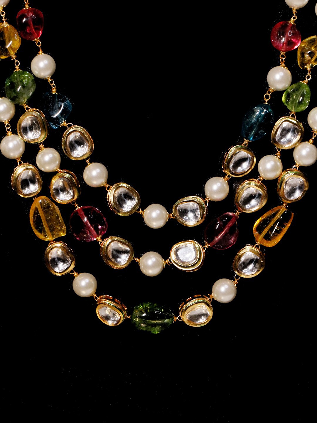 

Ishhaara Brass-Plated White & Yellow Kundan Studded Jewellery Set