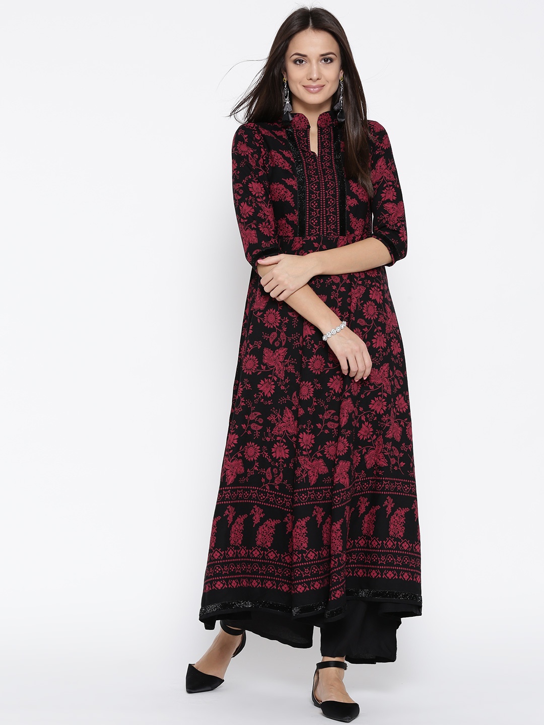 

Sera Women Black & Burgundy Printed Anarkali Kurta