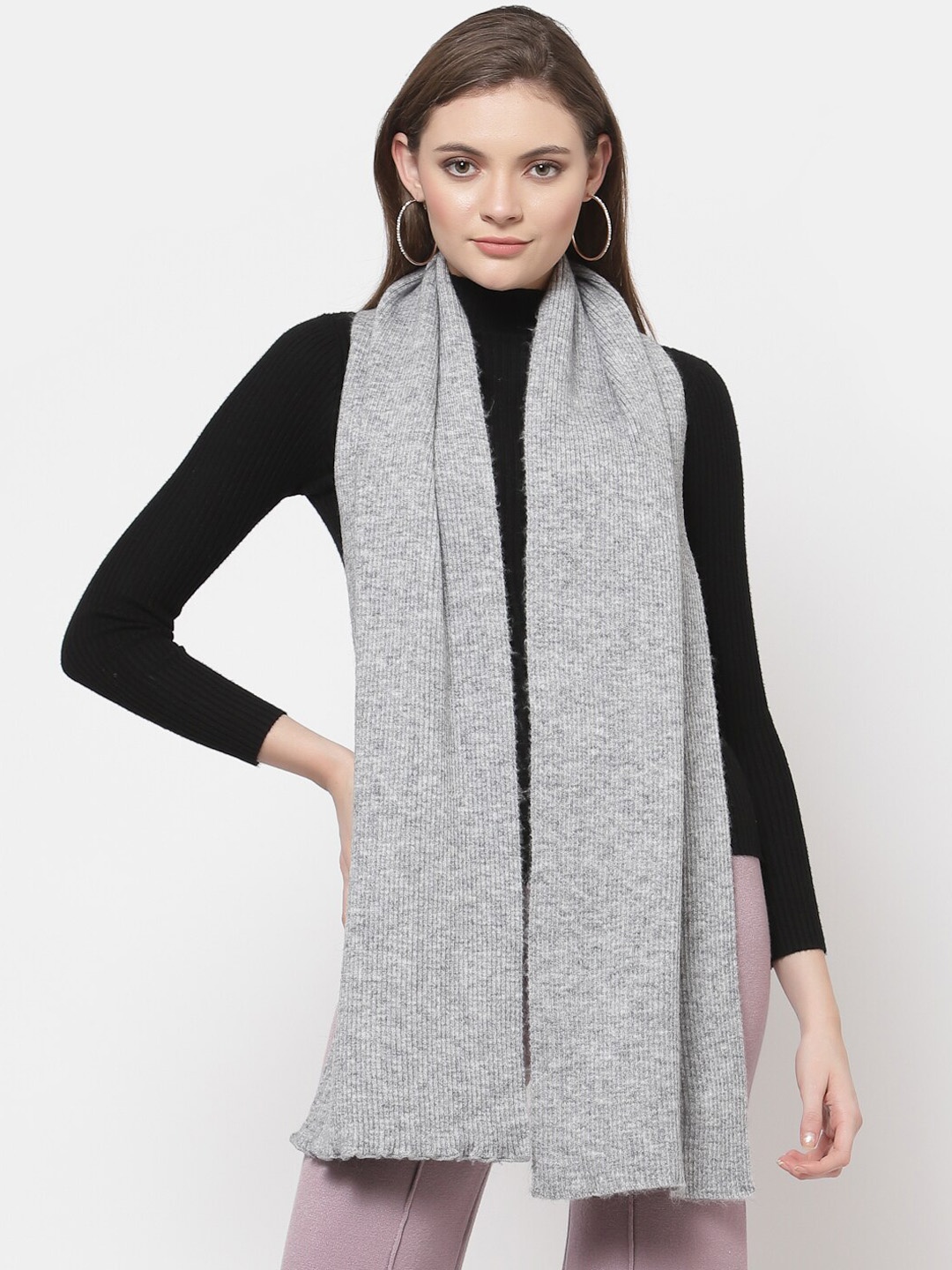 

513 Women Grey Solid Knitted Mufflers