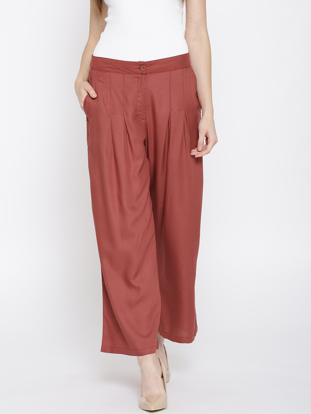 

Sera Women Rust Orange Wide Leg Solid Palazzos
