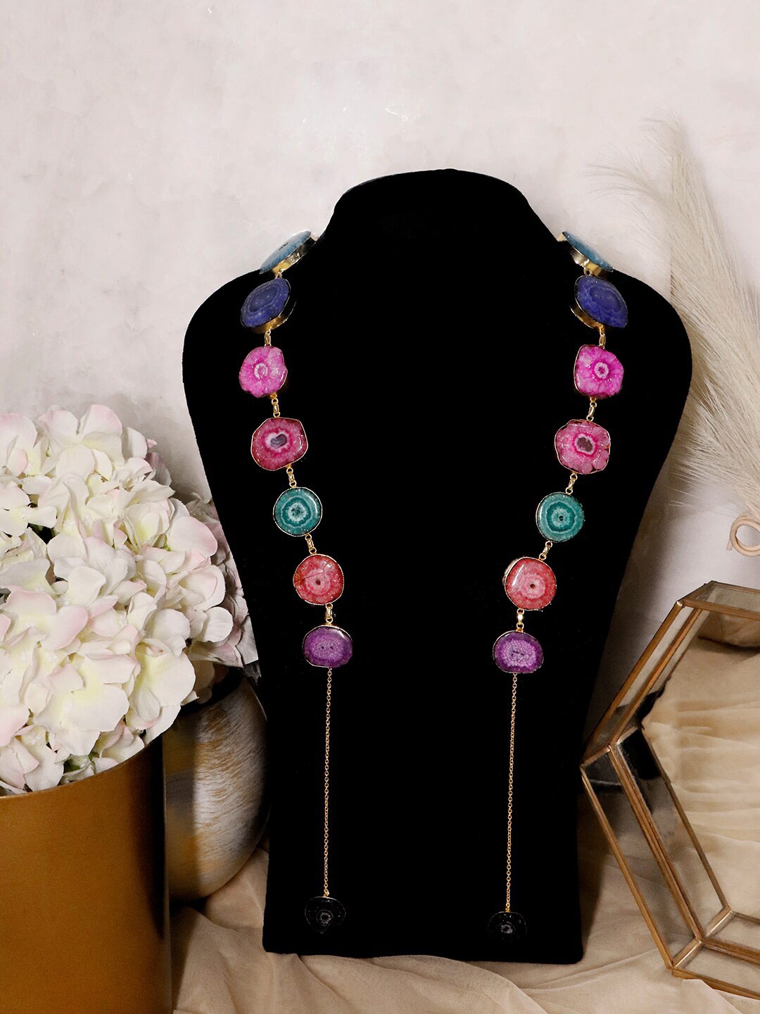 

Ishhaara Women Gold-Toned & Pink Brass Brass-Plated Layered Necklace