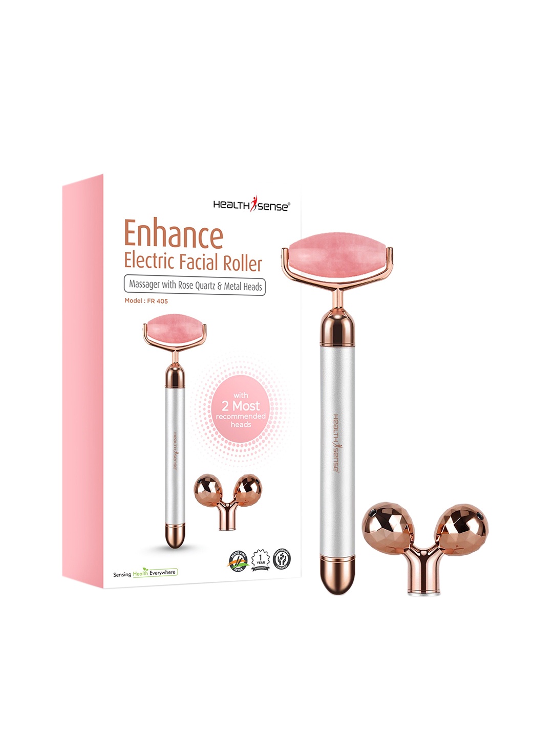 

HealthSense FR405 Electrical Facial Roller Massager with Rose Quartz & Metal Heads - Pink, Silver