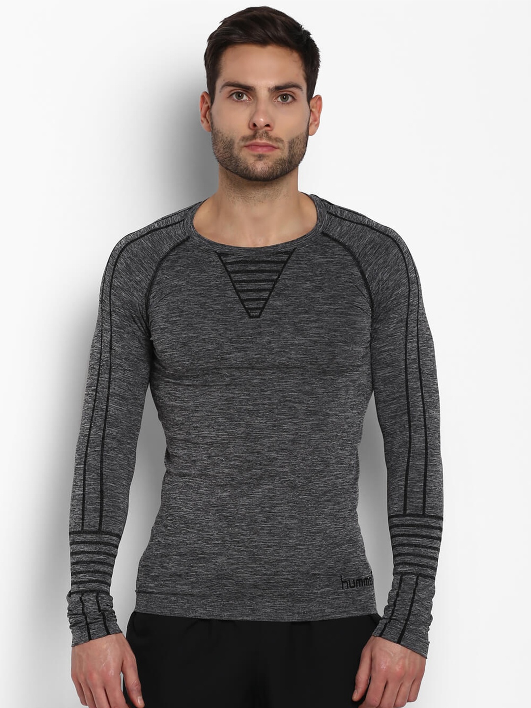 

hummel Men Grey Striped Slim Fit T-shirt
