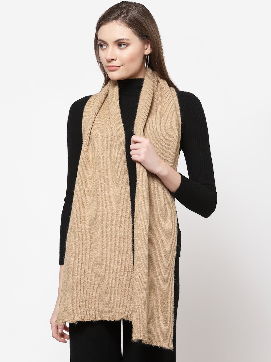 

513 Women Camel Brown Solid Knitted Mufflers