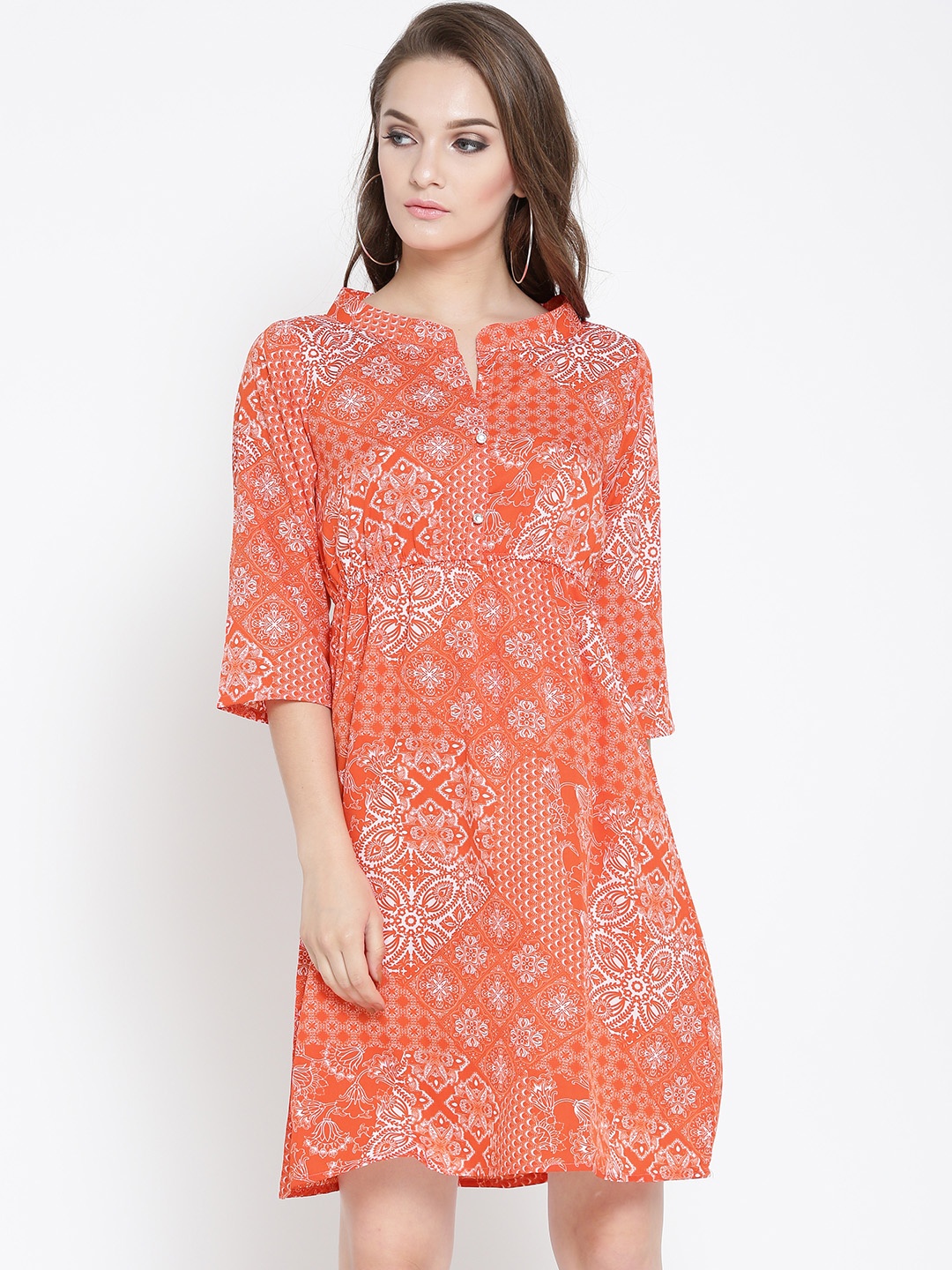 

Sera Women Orange Printed A-Line Dress